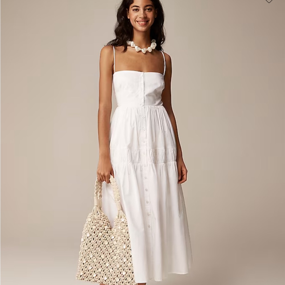 *RARE* J.Crew Size 4 White Cotton Fit & Flare Midi Sundress w/Button Detailing
